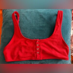 Frankie’s red ribbed button down top. Large